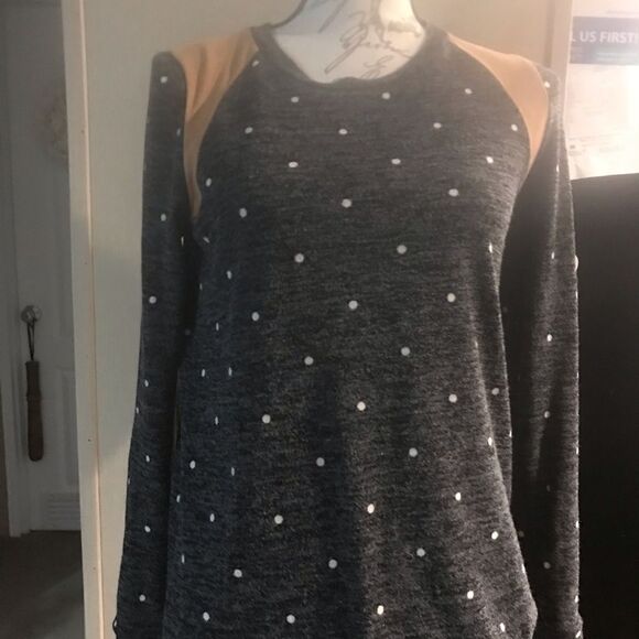 Simply Gray Brown Polka Dot Long Sleeve Top Extra Small - Picture 8 of 11